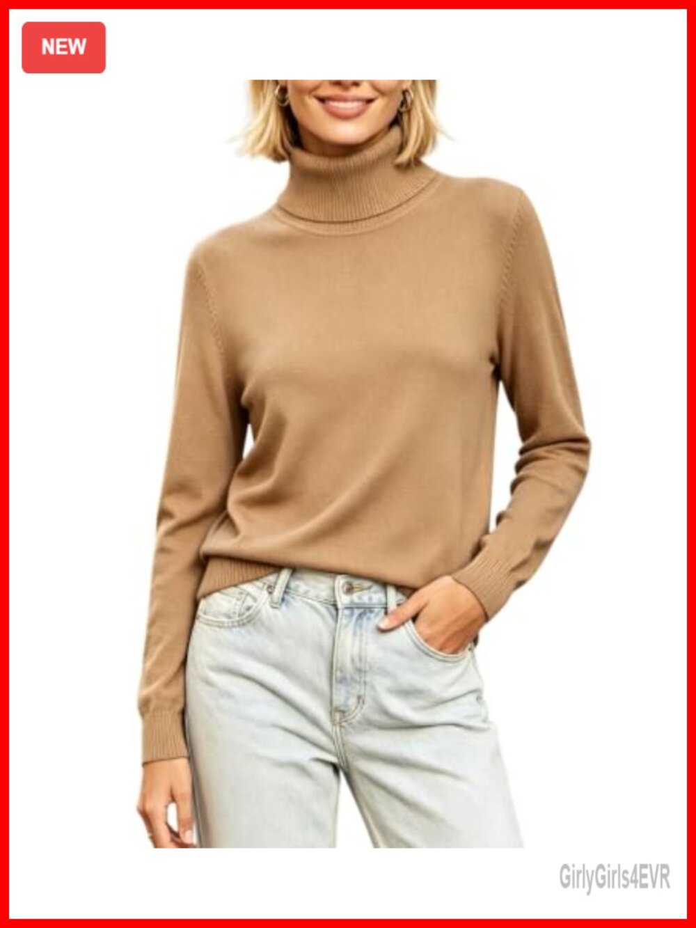 Women's Turtleneck Sweater Long Sleeve Knit Pullover Soft Stretch